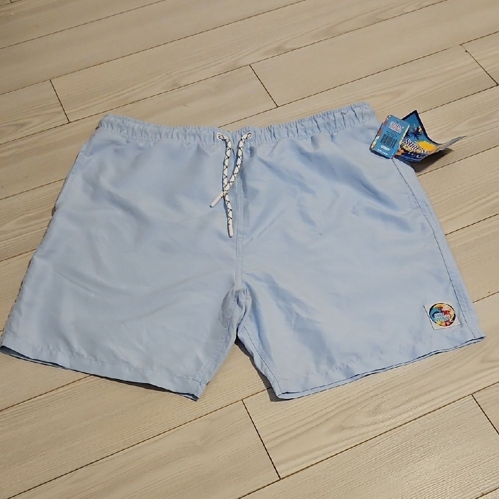 MENS SURF SOCIETY Blue LINED SWIM SHORTS SIZE Medium new with tags UV protec